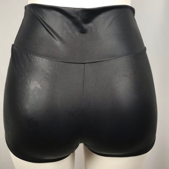 Black Faux Leather Hot Shorts - Picture 3 of 4